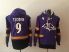 Baltimore Ravens #9 Justin Tucker Purple All Stitched Hooded Sweatshirt