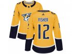 Women Adidas Nashville Predators #12 Mike Fisher Yellow Home Authentic Stitched NHL Jersey