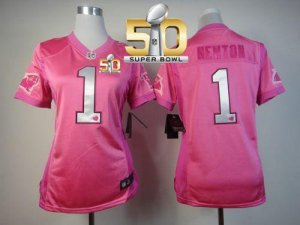 Women Nike Panthers #1 Cam Newton Pink Super Bowl 50 Be Luv\'d Stitched Jersey