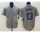 Men's Los Angeles Dodgers #13 Max Muncy Grey Cool Base Stitched Baseball Jersey1