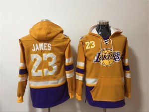 Lakers #23 Lebron James Yellow All Stitched Hooded Sweatshirt