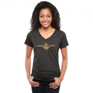 Womens Houston Rockets Gold Collection V-Neck Tri-Blend T-Shirt Black