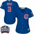 Women's Majestic Chicago Cubs #3 David Ross Authentic Royal Blue Alternate 2016 World Series Bound Cool Base MLB Jersey