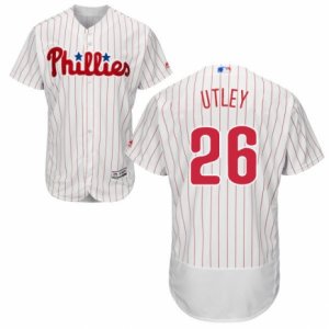 Men\'s Majestic Philadelphia Phillies #26 Chase Utley White Red Strip Flexbase Authentic Collection MLB Jersey