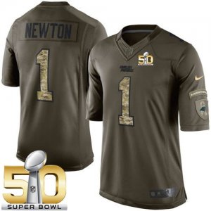 Nike Carolina Panthers #1 Cam Newton Green Super Bowl 50 Men\'s Stitched NFL Limited Salute to Service Jersey
