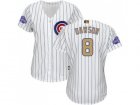 Womens Chicago Cubs #8 Andre Dawson White(Blue Strip) 2017 Gold Program Cool Base Stitched MLB Jersey