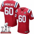 Mens Nike New England Patriots #60 David Andrews Elite Red Alternate Super Bowl LI 51 NFL Jersey