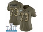 Women Nike New England Patriots #73 John Hannah Limited Olive Camo 2017 Salute to Service Super Bowl LII NFL Jersey