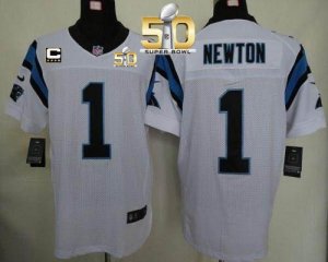 Nike Carolina Panthers #1 Cam Newton White With C Patch Super Bowl 50 Men Stitched NFL Elite Jersey