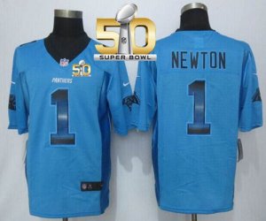 Nike Carolina Panthers #1 Cam Newton Blue Alternate Super Bowl 50 Men\'s Stitched NFL Limited Strobe Jersey