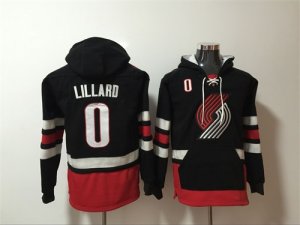 Portland Blazaers #0 Damian Lillard Black All Stitched Hooded Sweatshirt