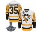 Mens CCM Pittsburgh Penguins #35 Tom Barrasso Authentic White Throwback 2017 Stanley Cup Champions NHL Jersey