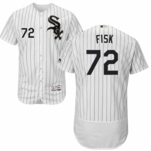 Men\'s Majestic Chicago White Sox #72 Carlton Fisk White Black Flexbase Authentic Collection MLB Jersey