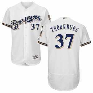 Men\'s Majestic Milwaukee Brewers #37 Tyler Thornburg White Royal Flexbase Authentic Collection MLB Jersey