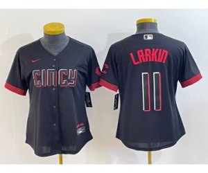Women\'s Cincinnati Reds #11 Barry Larkin Black 2023 City Connect Cool Base Stitched Jersey