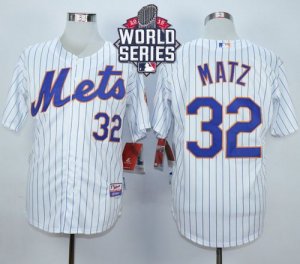 New York Mets #32 Steven Matz White(Blue Strip) Home Cool Base W 2015 World Series Patch Stitched MLB Jersey