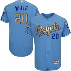 Men\'s Majestic Kansas City Royals #20 Frank White Authentic Light Blue 2015 World Series Champions Gold Program FlexBase MLB Jersey