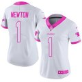 Womens Nike Carolina Panthers #1 Cam Newton White Pink Stitched NFL Limited Rush Fashion Jersey