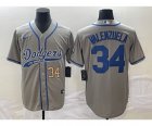 Men's Los Angeles Dodgers #34 Fernando Valenzuela Number Grey Cool Base Stitched Baseball Jersey