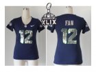 2015 Super Bowl XLIX Nike women seattle seahawks #12 fan blue[Handwork Sequin lettering Fashion]