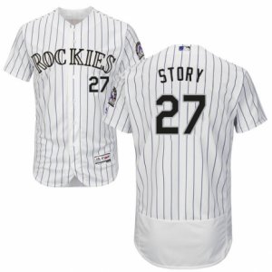 Men\'s Majestic Colorado Rockies #27 Trevor Story White Flexbase Authentic Collection MLB Jersey