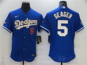 Dodgers # 5 Corey Seager Royal Nike 2021 Gold Program Flexbase Jersey