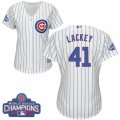 Womens Majestic Chicago Cubs #41 John Lackey Authentic White Home 2016 World Series Champions Cool Base MLB Jersey