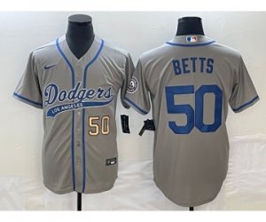 Men\'s Los Angeles Dodgers #50 Mookie Betts Number Grey Cool Base Stitched Baseball Jersey