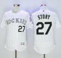 Colorado Rockies #27 Trevor Story White Strip Flexbase Authentic Collection Stitched Baseball Jersey