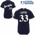 Men's Majestic Milwaukee Brewers #33 Chris Carter Authentic Navy Blue Alternate Cool Base MLB Jersey