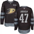 Mens Anaheim Ducks #47 Hampus Lindholm Black 1917-2017 100th Anniversary Stitched NHL Jersey