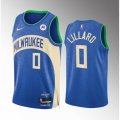 Milwaukee Bucks #0 Damian Lillard Blue 2023-24 City Edition Stitched Basketball Jersey