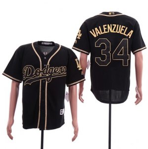 Dodgers #34 Fernando Valenzuela Black Gold Cool Base Jersey