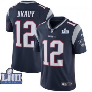 Nike Patriots # 12 Tom Brady Navy 2019 Super Bowl LIII Vapor Untouchable Limited Jersey