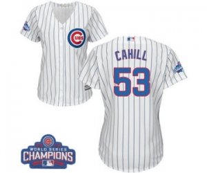Womens Majestic Chicago Cubs #53 Trevor Cahill Authentic White Home 2016 World Series Champions Cool Base MLB Jersey