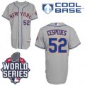 New York Mets #52 Yoenis Cespedes Grey Road Cool Base W 2015 World Series Patch Stitched MLB Jersey