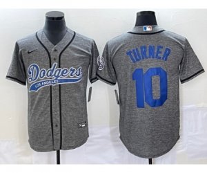 Men\'s Los Angeles Dodgers #10 Justin Turner Grey Gridiron Cool Base Stitched Baseball Jersey
