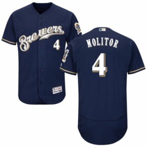 Men\'s Majestic Milwaukee Brewers #4 Paul Molitor Navy Blue Flexbase Authentic Collection MLB Jersey