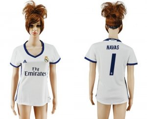 Womens Real Madrid #1 Navas Home Soccer Club Jersey