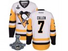 Mens Reebok Pittsburgh Penguins #7 Matt Cullen Premier White Away 2017 Stanley Cup Champions NHL Jersey