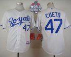 Kansas City Royals #47 Johnny Cueto White Cool Base W 2015 World Series Patch Stitched MLB Jersey