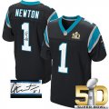 Nike Carolina Panthers #1 Cam Newton Black Team Color Super Bowl 50 Men Stitched NFL Elite Autographed Jersey