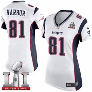 Womens Nike New England Patriots #81 Clay Harbor Elite White Super Bowl LI 51 NFL Jersey