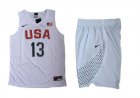USA #13 Paul George White 2016 Olympic Basketball Team Jersey(With Shorts)