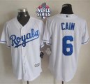Kansas City Royals #6 Lorenzo Cain White New Cool Base W 2015 World Series Patch Stitched MLB Jersey