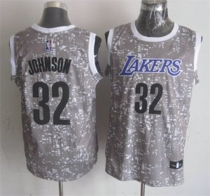 Lakers #32 Magic Johnson Gray City Luminous Jersey