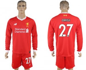 2017-18 Liverpool 27 ORIGI Home Long Sleeve Soccer Jersey