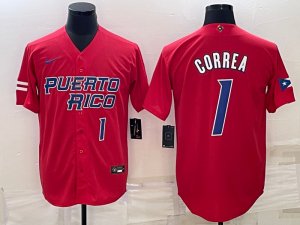 Men\'s Puerto Rico 1 Carlos Correa Red 2023 World Baseball Series Jerseys
