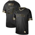 Angels #27 Mike Trout Black Gold Nike Cooperstown Collection Legend V Neck Jersey