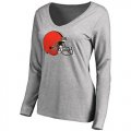 Womens Cleveland Browns Pro Line Primary Team Logo Slim Fit Long Sleeve T-Shirt Grey